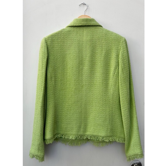 Sag Harbor Lined Blazer Jacket Bright Green Fringe Acrylic Women’s Size 12 - Picture 9 of 13